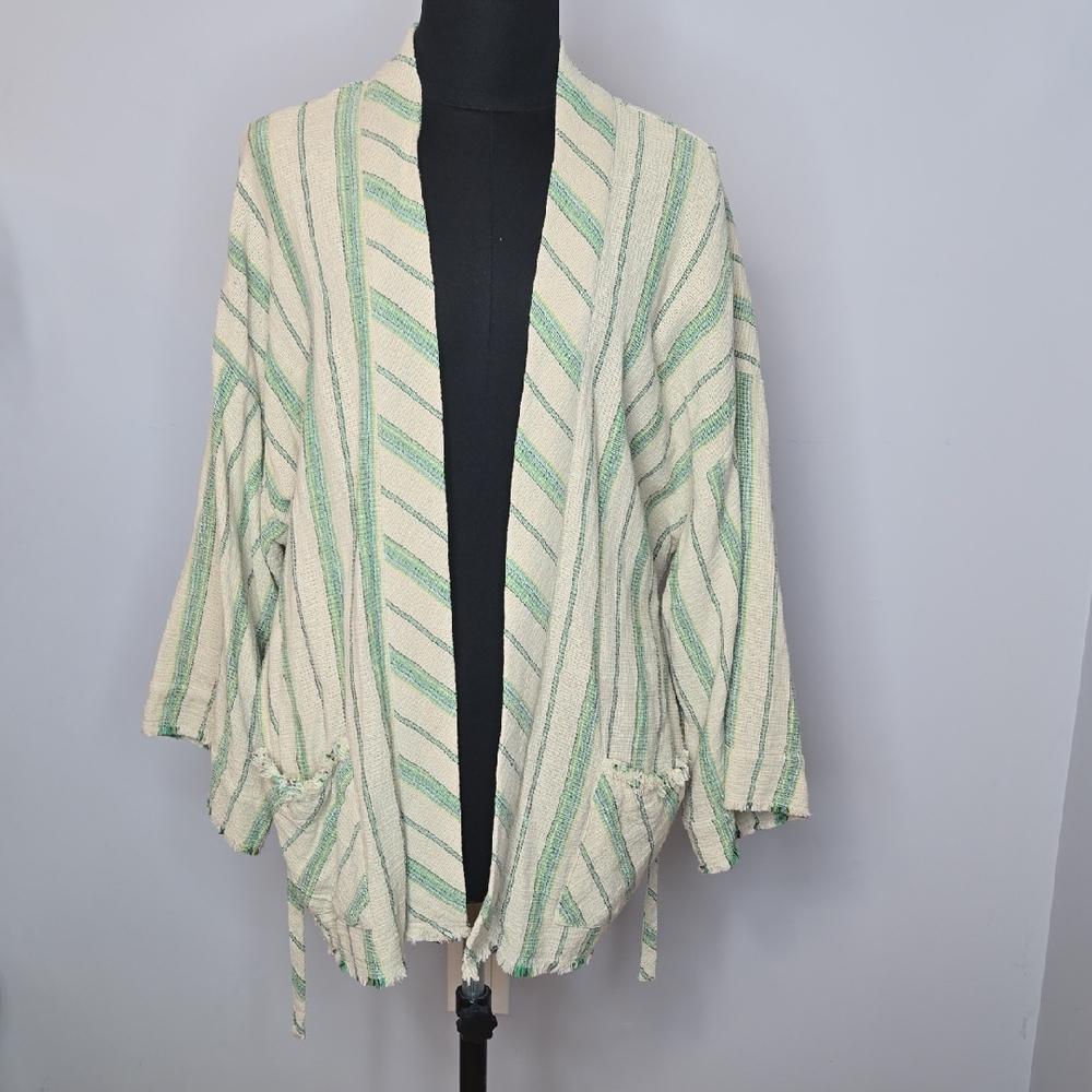 Zara Cream and Green Women's Cardigan